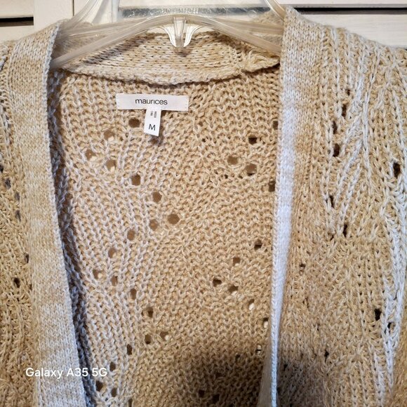 Maurices Open Front Lightweight Knit Cardigan Sweater With 3/4 Sleeves Beige Wom - Picture 2 of 8